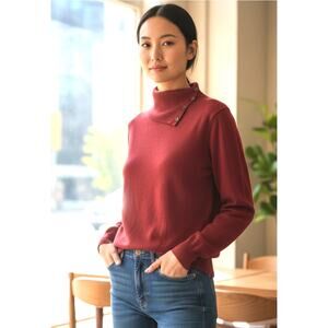 Banana Republic Merino Wool Turtleneck Sweater Button Maroon Brick Red Medium